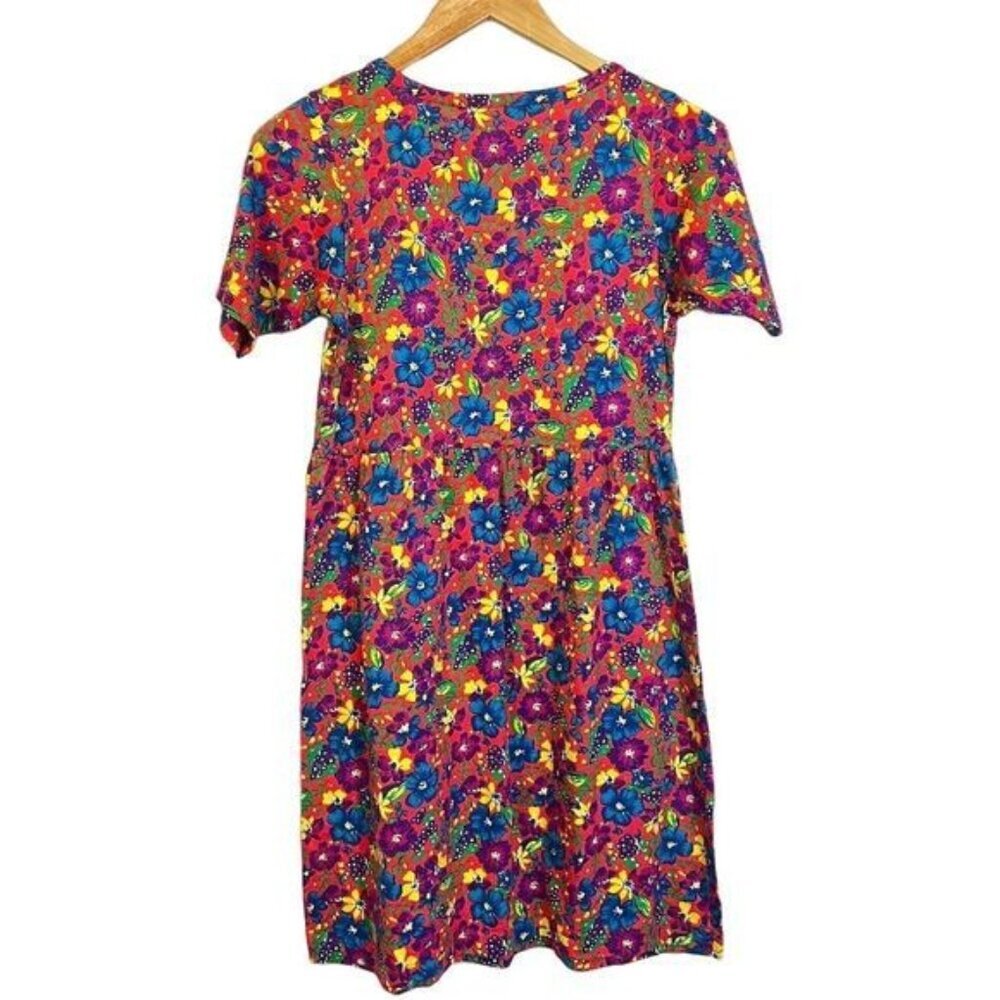 Vintage 90s Hanna Andersson Pink Floral Dress S Retro Colorful Artsy - Picture 2 of 5